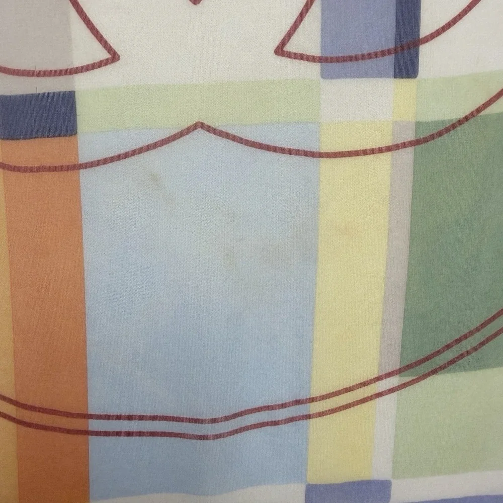 Chanel Sheer 100% Silk Scarf Large Center CC Logo Red Orange Yellow 38